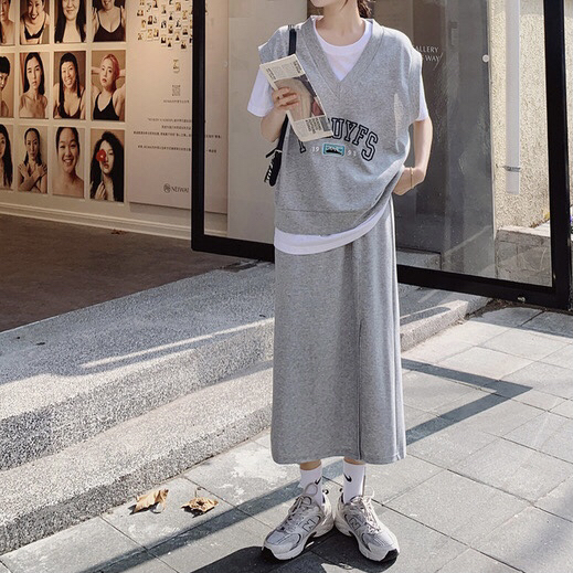 New in early summer! [baerman] fashionable and versatile printed Vest + high waist slim skirt suit (only suit) 9705# HBx