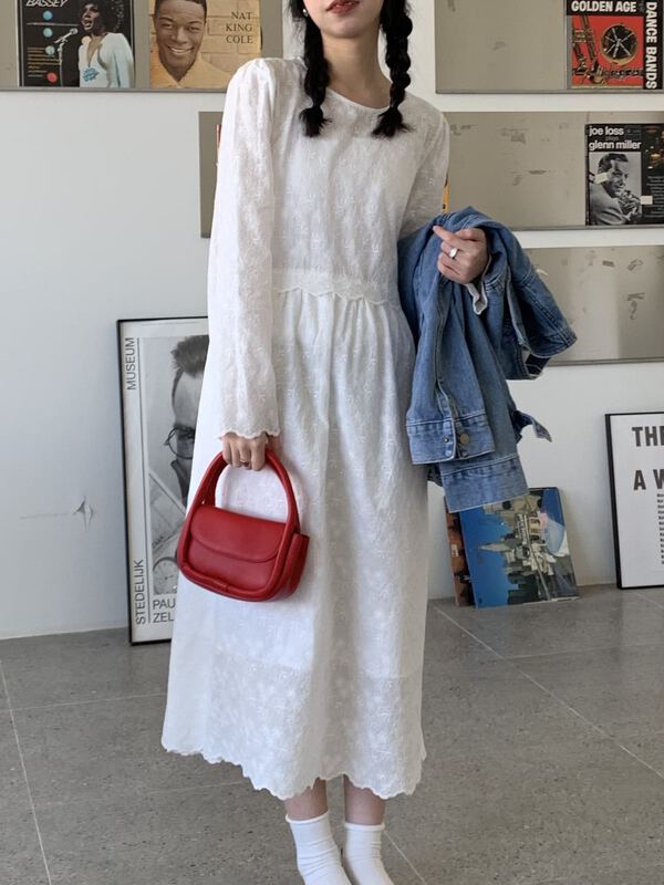 goods in stock! New year in early spring! [from Anna] fashion simple little woman round neck Jacquard Dress 6086# LSW