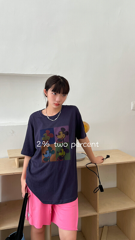 [two percent] linen color Mengqi versatile short sleeve T-shirt 1010# LSL