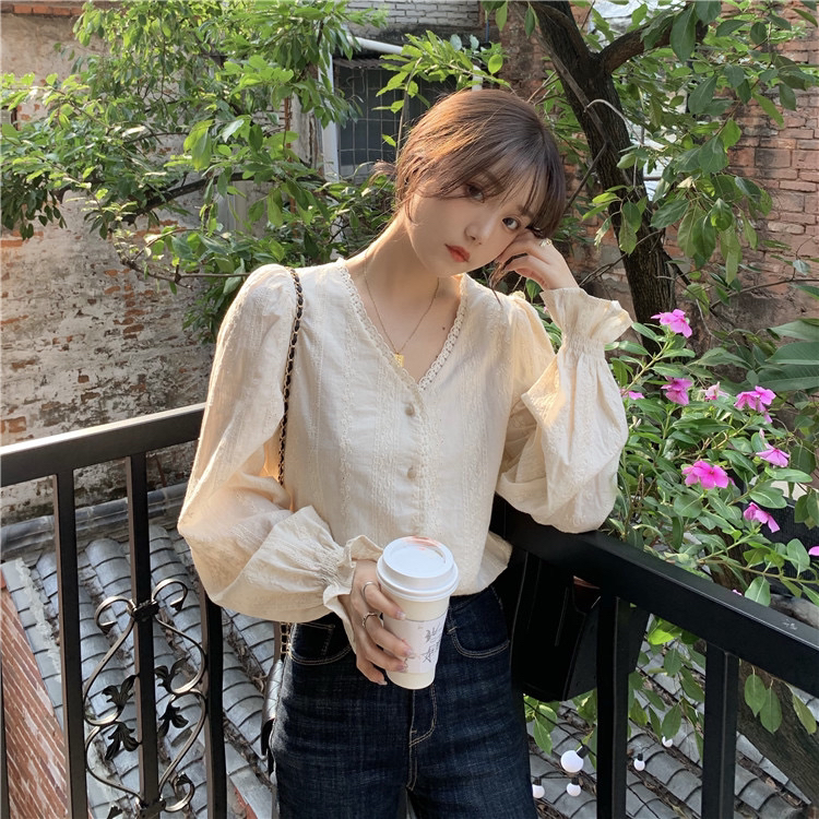goods in stock! New year in early spring! [timely rain] Han Feng chic embroidery lady gentle shirt 21578# jhy