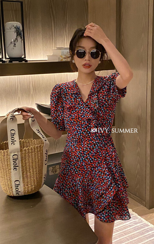 New in early summer! [Ivy] fashion V-neck floral dress 88182# XJ
