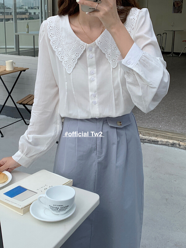 Original price 59.78! New year in early spring! [TW2] hollow lace Lapel shirt 19187# HBx