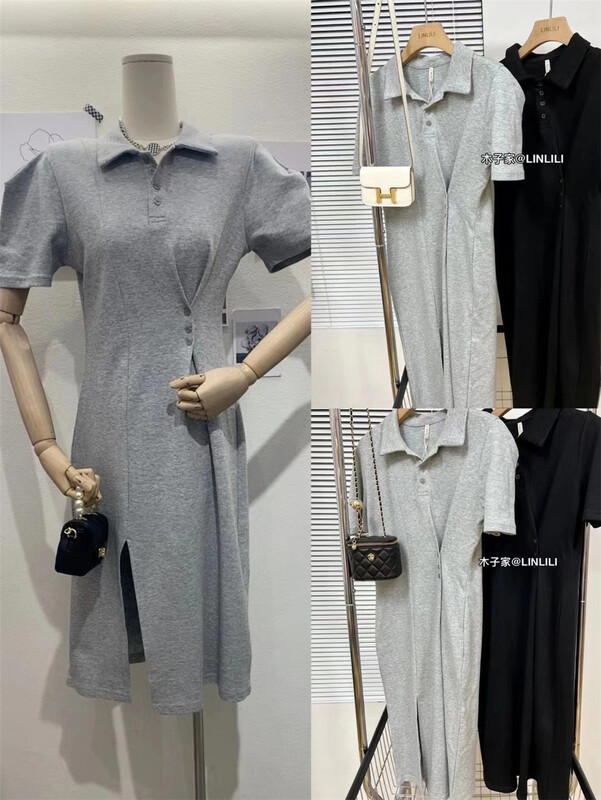 [Muzi family] Korean slim polo collar dress 66898# XYY