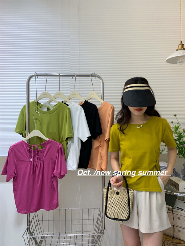 [OCT] simple solid color versatile round neck short sleeve T-shirt 8200# hjy
