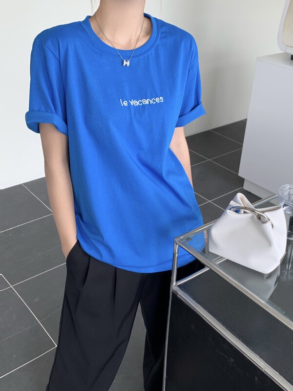 [aenna] simple nail bead letter Casual Short Sleeve T-shirt 8620# cqw
