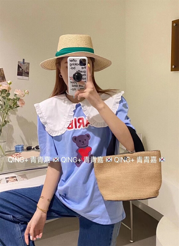 New in early summer! [qingqingjia] minority design doll collar color matching short sleeve T-shirt ys1-2026# XYY