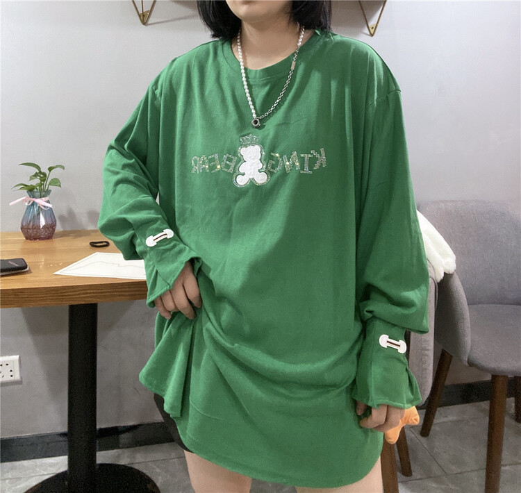 New year in early spring! [Qijia +] round neck loose heavy industry long sleeve T-shirt ys1-7022# zyh