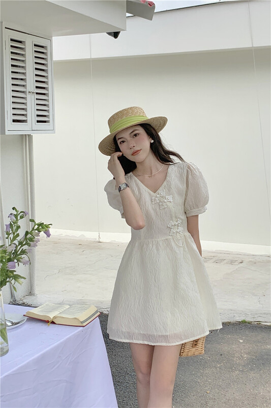 [A-One] Korean version of little women's V-neck high waist dress 5585# hjy