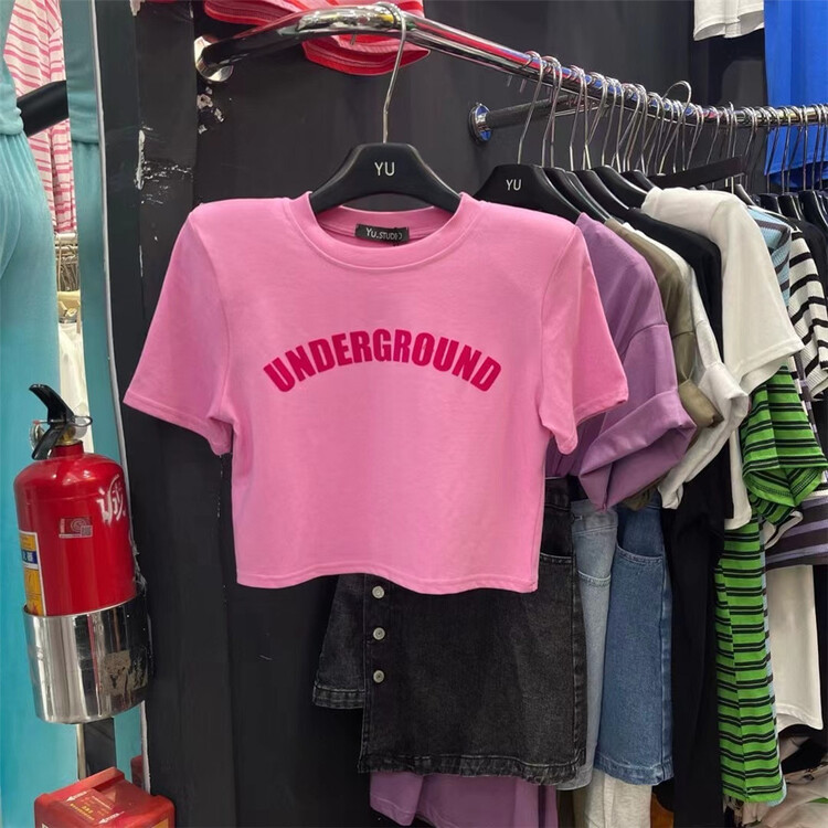 [Yu] personalized letter shoulder pad short sleeved T-shirt ys1-020-1# cqw
