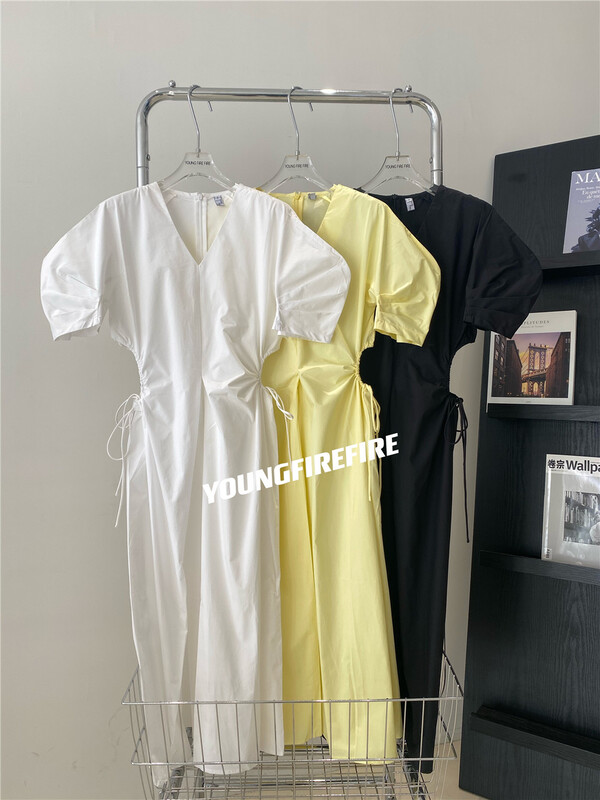 [Fire] Korean version of careful machine waistless bubble sleeve dress fxq61# XJ