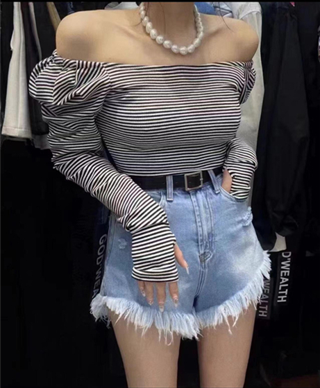 [X1] pierced comfortable tassel denim shorts (with belt) w506# hyy