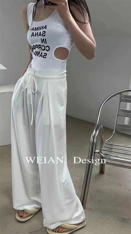 [top close] drawstring cotton wide leg casual pants 68127# ozq