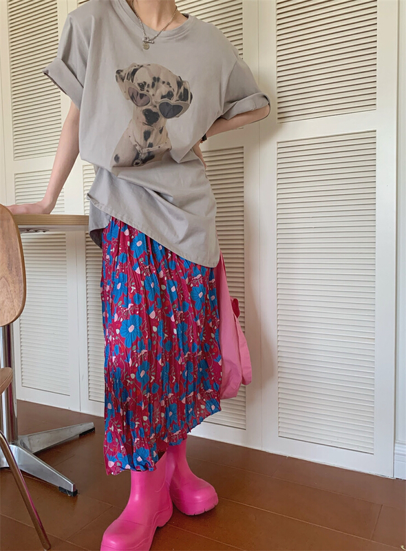 [timely rain] Korean style ins design sense broken flower crimping loose and thin skirt 40424# WPL