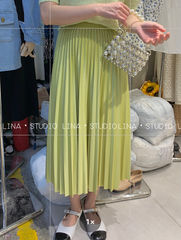 [Lina] soft solid color pleated elastic waist skirt 0077# ZSY