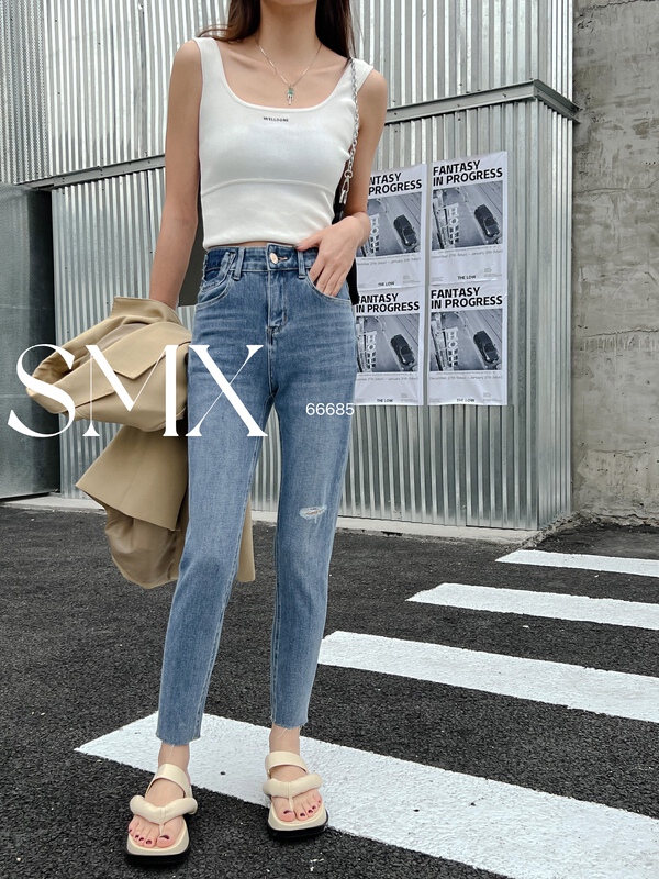 New year in early spring! [SMX] skinny jeans with holes in small feet 66685# XJ