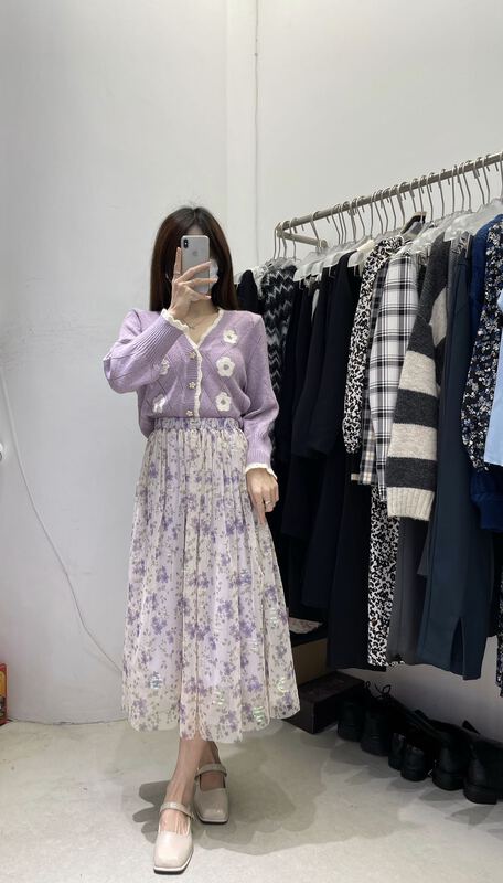 [J2. J1wg] temperament mesh Sequin floral skirt 2277-1# cqw
