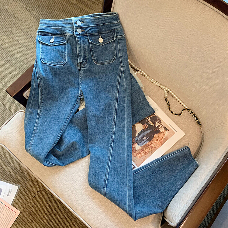[kakajia] slim, straight, slim, versatile, vintage micro flare jeans 9082# ozq
