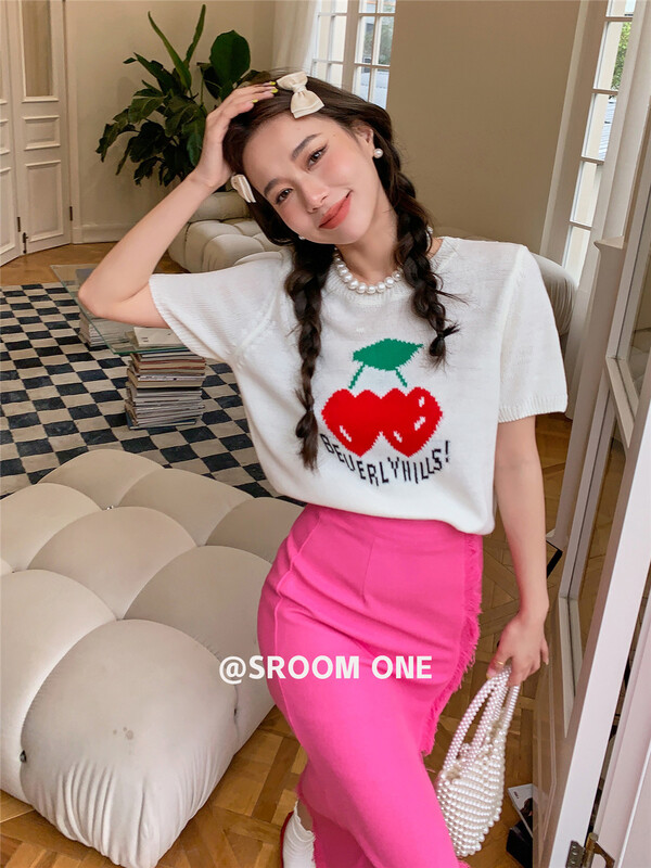 New in early summer! [s.room] Cherry fashion niche sweater 7082# LSL