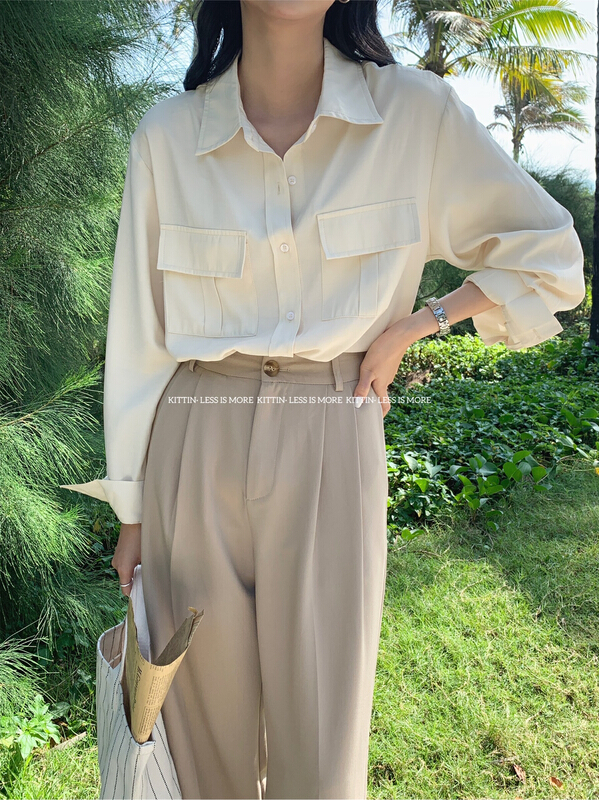 goods in stock! [Kittin] Korean design style small side button shirt 8262ss# L