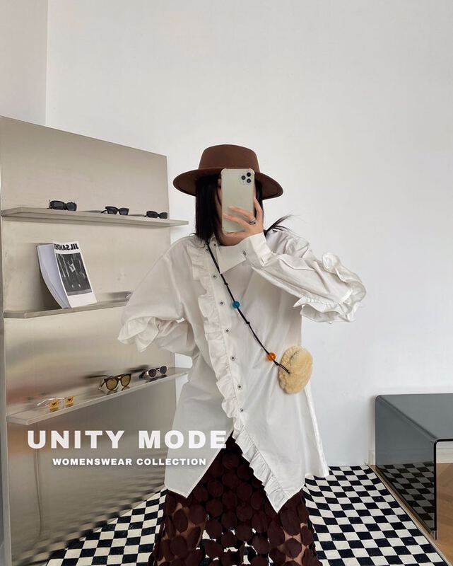 New year in early spring! [unit] design sense niche Ruffle shirt 9505-1# cqw