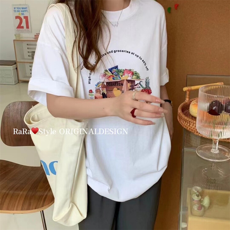 [rara] loose food series printed short sleeve T-shirt 19116-22# LSL