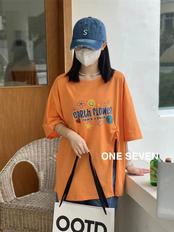 [one seven] Korean Trend letter printing versatile short sleeve T-shirt 5080# XYY