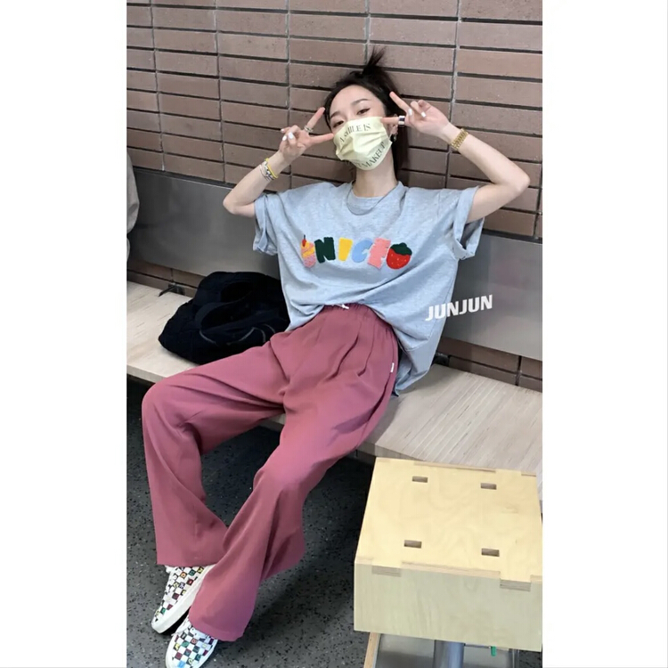 New in early summer! "MEET RAINBOW" Korean casual Joker short sleeve T-shirt 28638# LSL