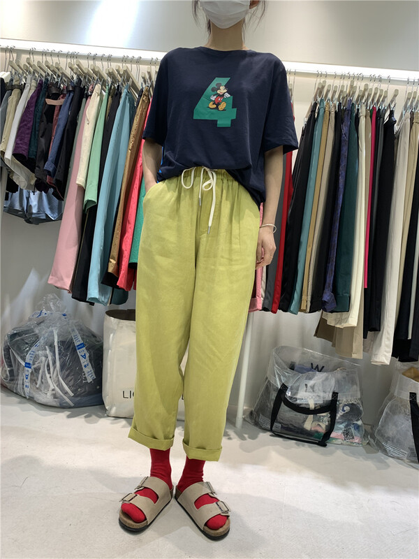 [jtengc] elastic waist simple high waist versatile casual pants 1965# lwy