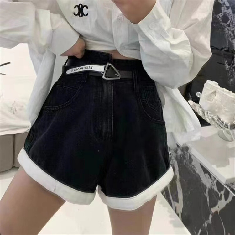 [yuan color] contrast foreign style aging denim shorts (with belt) 517# LSW