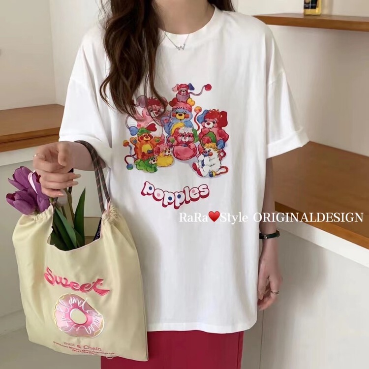 [rara] printed loose and versatile short sleeve T-shirt 19116-25# LSL