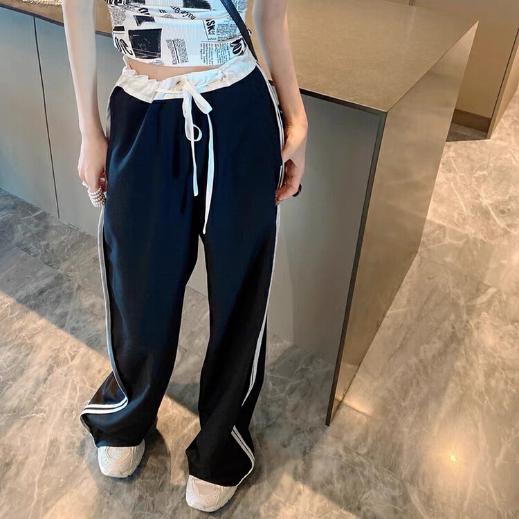 [Lala] Korean color blocking lace up casual pants 3075# WTT