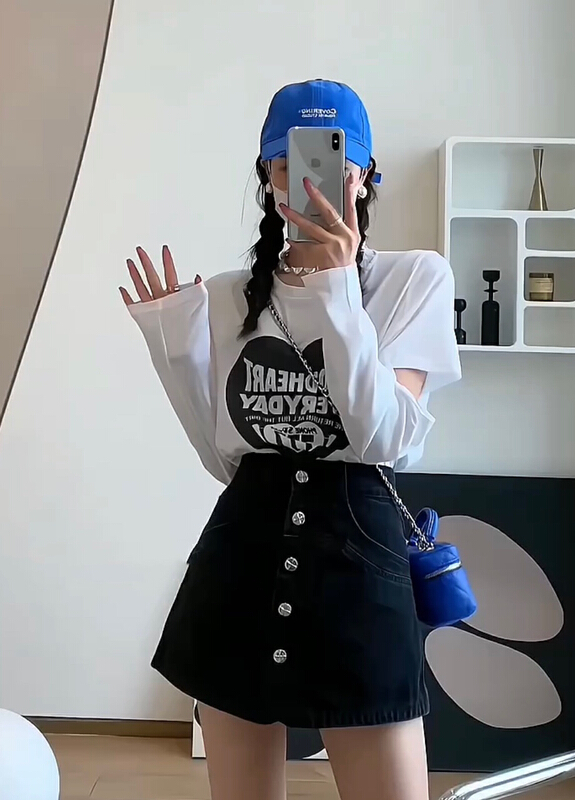 [JH] net red letter sunscreen Top + wash jeans skirt and Pants Set (only sell set) 41585# PCZ
