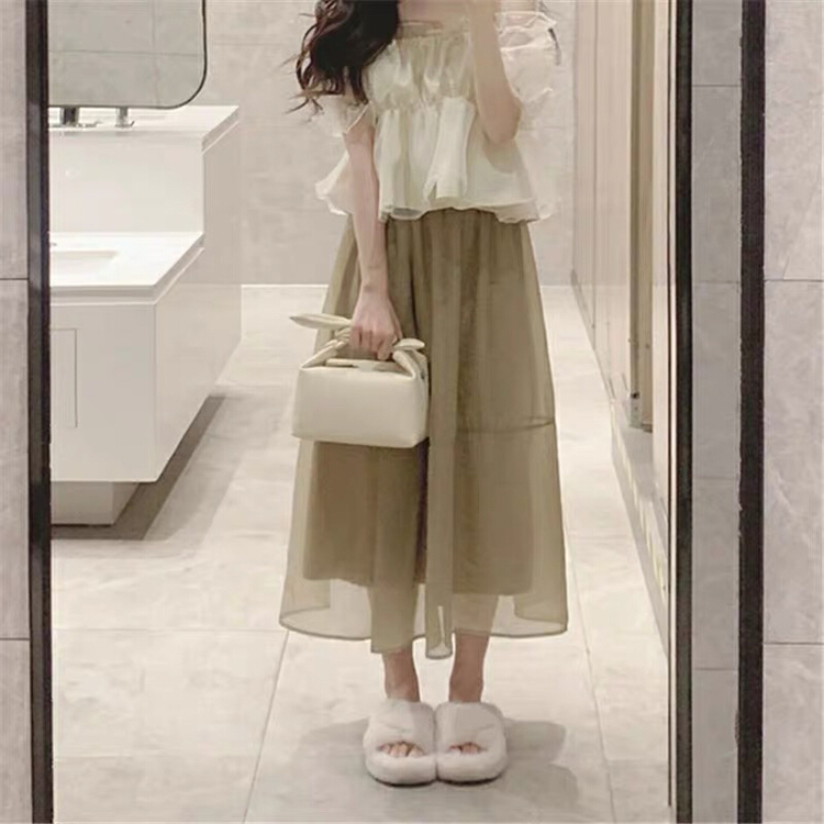 New in early summer! [Huaxi] one shoulder mesh blouse + versatile lady skirt suit 8846# PCZ