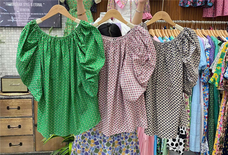 [N21] French off shoulder printed bubble sleeve blouse ys1-837# WPL