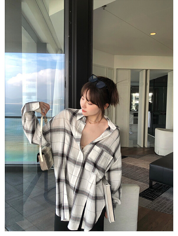 [x · h studio] Plaid long sleeve loose drape shirt 515# ozq