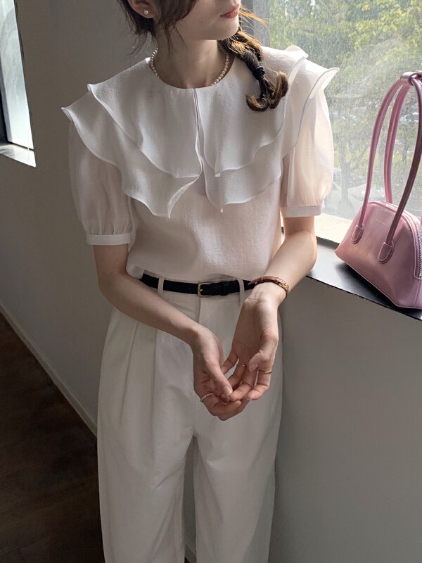 New in early summer! [the nice] sweet wind double layer lotus leaf collar small shirt a9123# hjy