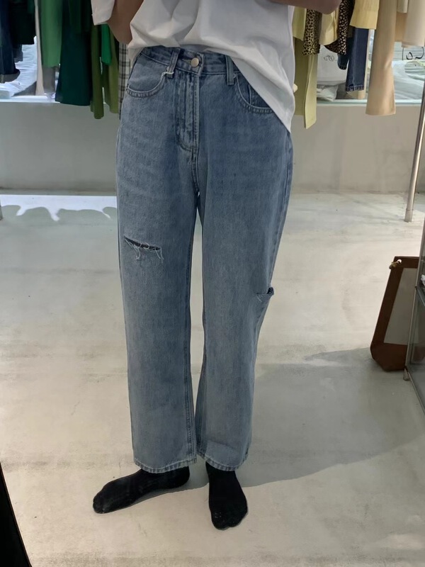 goods in stock! [emoni] Korean version of small straight jeans 24096# CLS with holes