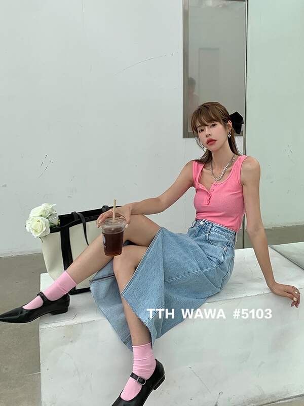 [Wawa] Korean casual slim split skirt 5103# ozq