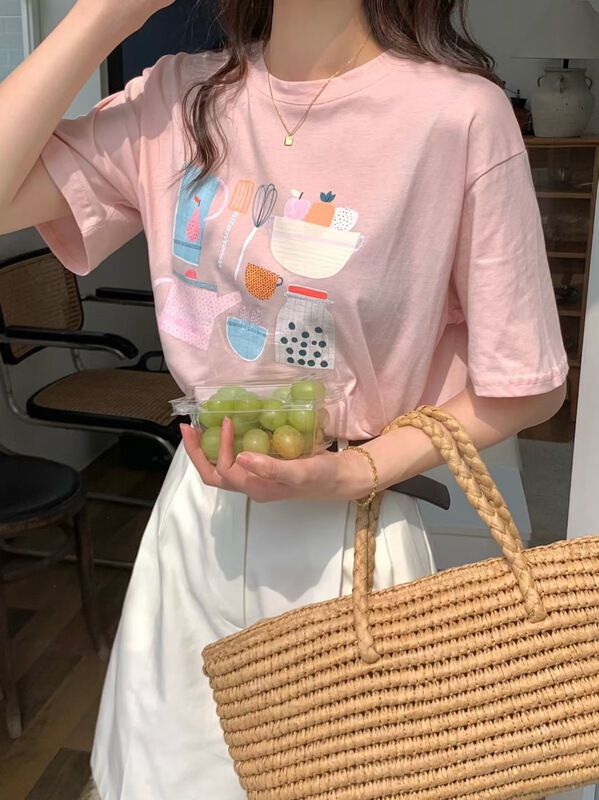 New in early summer! [Momo] personalized printed round neck short sleeve T-shirt 3830# HBx