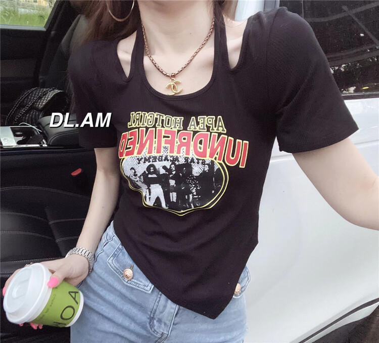 [dl. Am] Korean print Pullover short sleeve T-shirt 80192# WPL