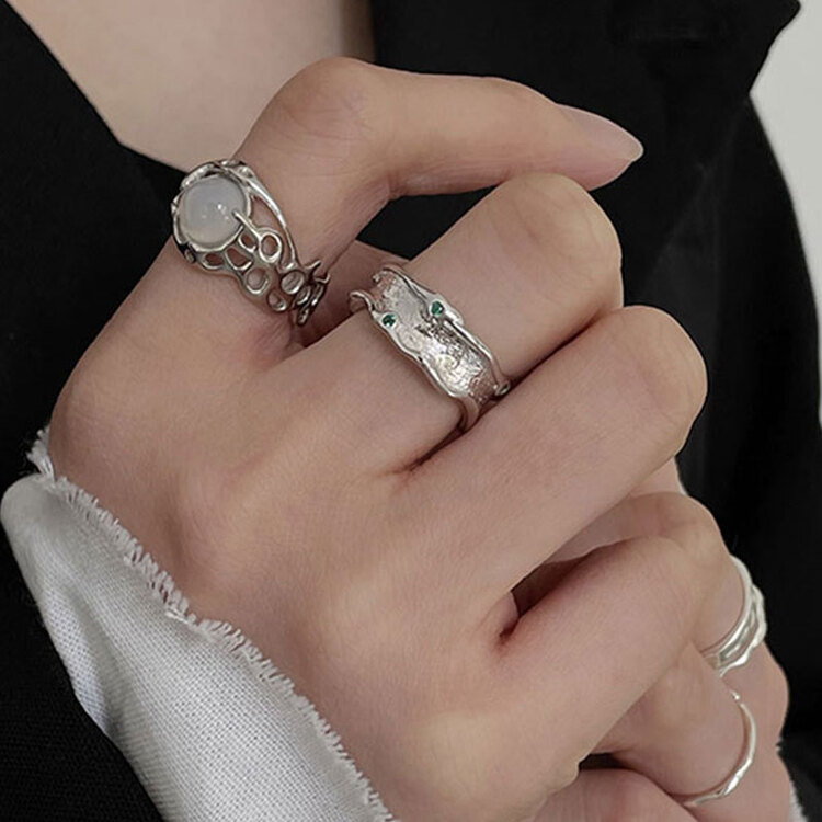 [inside] natural stone dark cold overlapping ring j1922# zxl