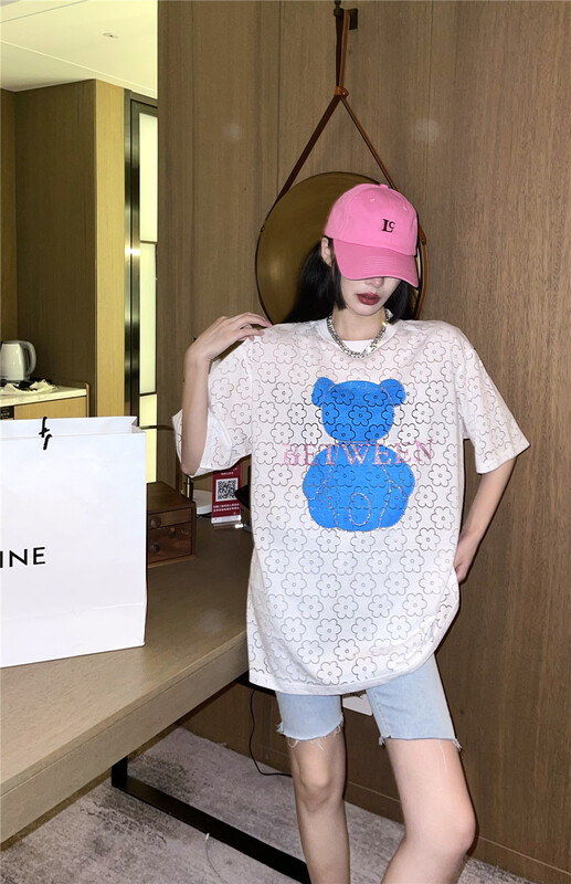 [3 + 2] Korean loose letter pattern nail bead design Short Sleeve T-shirt 3206# WPL