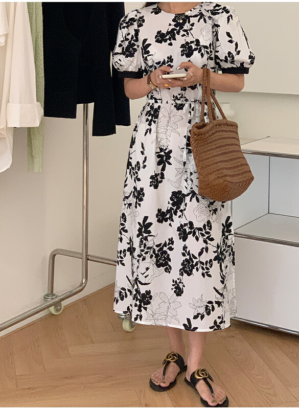 [the mind] floral crew neck versatile dress 60331# XYJ