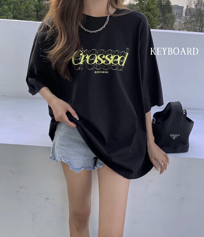 New in early summer! [keyboard] Korean round neck letter printed short sleeve T-shirt h-5535# LSL