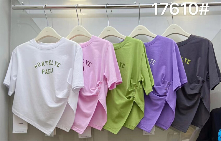 New year in early spring! [liu-y] versatile waist closing diagonal hem short sleeve T-shirt 17610# XJ