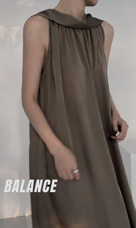 [balance] big brand minimalist high-level sense streamer sleeveless dress bl1127# XYJ