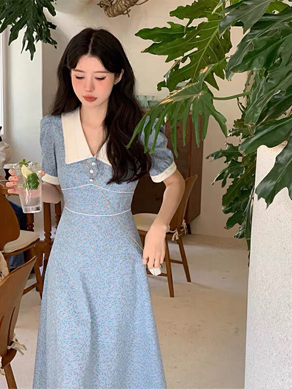 [come and see] French V-neck vintage dress 1132# JJ
