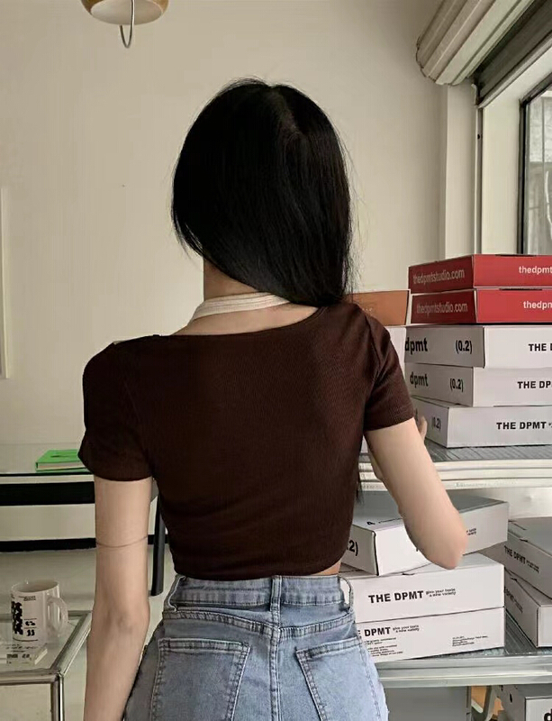 [Baobao] fake two Korean fashion short sleeve T-shirts 5781# ozq