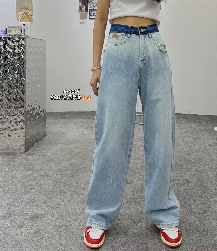 [jeans] Street casual style High Waist Wide Leg Jeans 83108# hjy