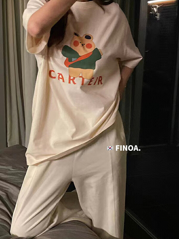 [finoa] cartoon printed loose short sleeve T-shirt 10468# CLS